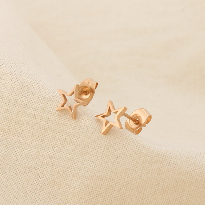 12 paires de puce d'oreilles étoile acier inoxydable 0319528 doré rose
