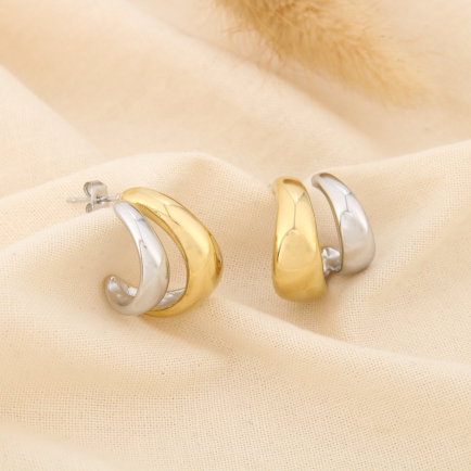 Boucles d’oreilles demi-créoles bicolore acier inox 03255756 doré/argenté