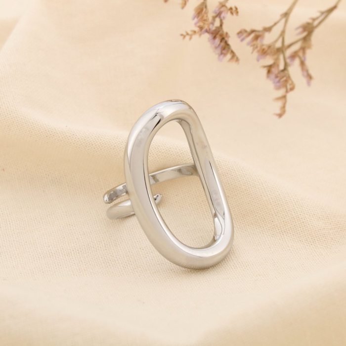 Bague acier inoxydable ovale ajouré contemporain 0425535 argenté