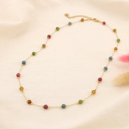 Collier acier inoxydable bille 4mm pierre 0125575 multi