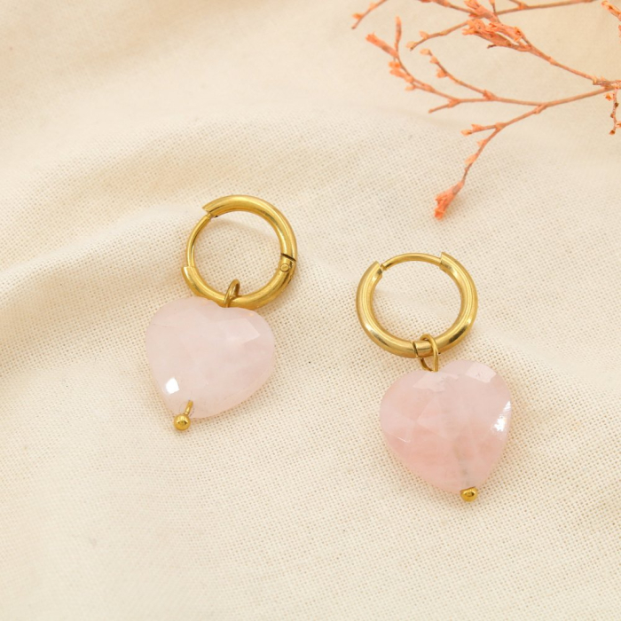 Boucles d’oreilles acier inoxydable pierre cœur 0325501 rose