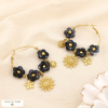 Boucles d’oreilles créoles fleur acier résine marbré 0325538 noir