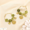 Boucles d’oreilles créoles fleur acier résine marbré 0325538 vert kaki