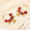 Boucles d’oreilles créoles fleur acier résine marbré 0325538 rouge bordeaux