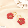 Boucles d'oreilles acier inox fleur résine paillette 0325578 rouge bordeaux
