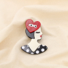 Broche épingle femme vintage coeur résine métal 0525505 noir/blanc