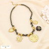 Collier acier inoxydable floral coeur cordon résine 0125569 noir