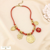 Collier acier inoxydable floral coeur cordon résine 0125569 rouge bordeaux