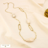 Collier sautoir acier résine marbré maille allongée 0125570 naturel/beige
