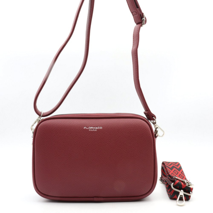 Sac multi compartiments bandoulières imitation cuir grainé 0923506 bordeaux