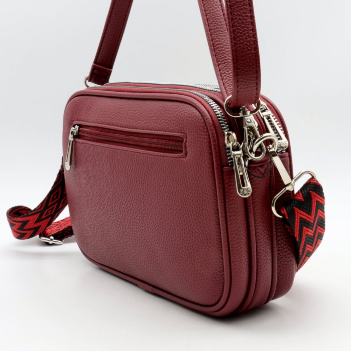 Sac multi compartiments bandoulières imitation cuir grainé 0923506 bordeaux