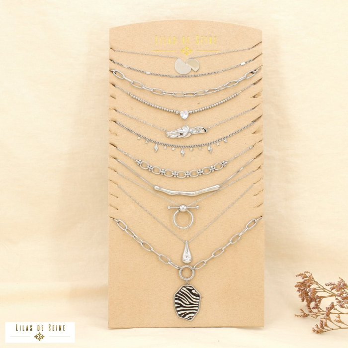 Ensemble 10 colliers acier inoxydable nuance argenté 0125585 argenté