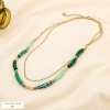 Collier double rangs léopard acier résine cristal 0125551 vert