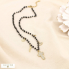 Collier breloques acier inox cristal strass perle 0125515 noir