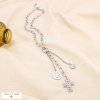 Collier acier inoxydable strass croix médaille cœur 0125522 argenté
