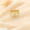 Bague acier inoxydable ajustable double-rangs strass 0425511 doré