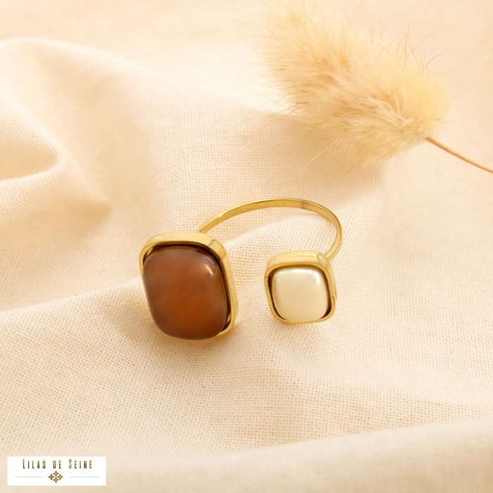 Bague acier inoxydable ouverte acrylique bicolore 0425524 marron