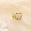 Bague acier inox ajouré ouverte coeur résine marbré 0425526 naturel/beige
