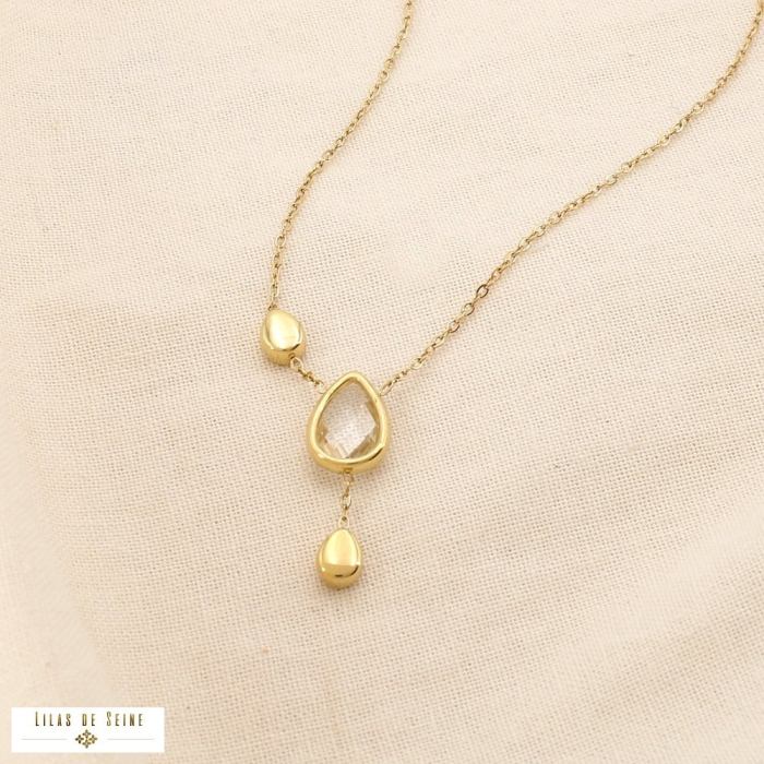 Collier acier inoxydable cristal minimaliste goutte 0125550 doré