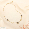 Collier acier inox pastille cabochon verre strass 0125553 noir