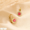 Boucles d’oreilles acier rond cabochon verre strass 0325552 rose