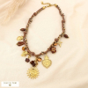 Collier acier cordon bohème multi-charms soleil cœur 0125538 marron