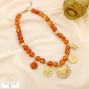 Collier acier résine breloque coeur trèfle abeille 0125571 cognac