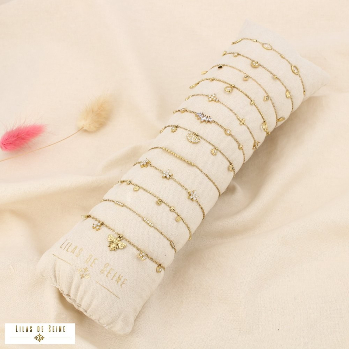 Ensemble 12 bracelets minimaliste acier inox strass 0225541 doré