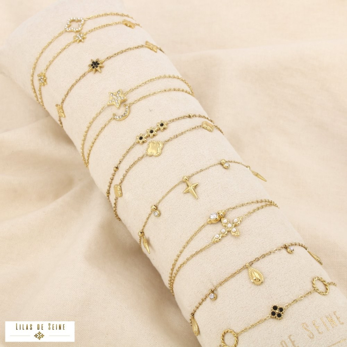 Ensemble 12 bracelets minimaliste acier inox strass 0225569 doré