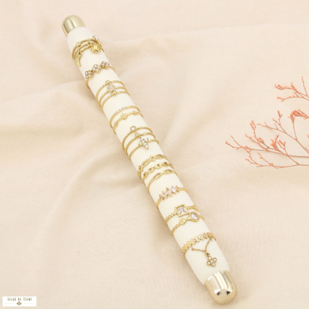 Ensemble 9 bagues réglable fines acier inox strass 0425544 doré