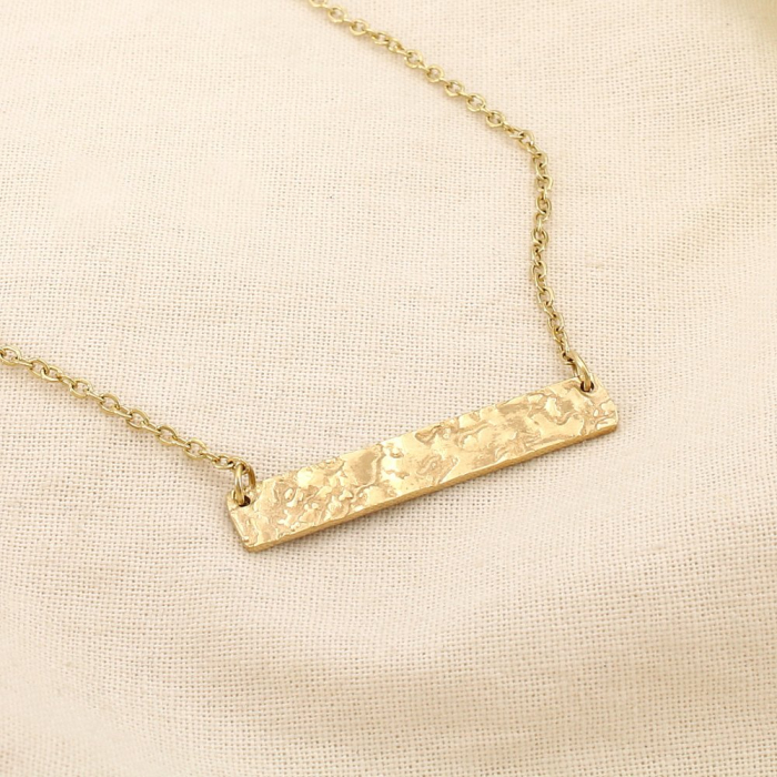 Collier acier inoxydable barre texturée martelée 0125593 doré