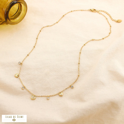 Collier acier inoxydable pampilles cœur strass 0125557 doré