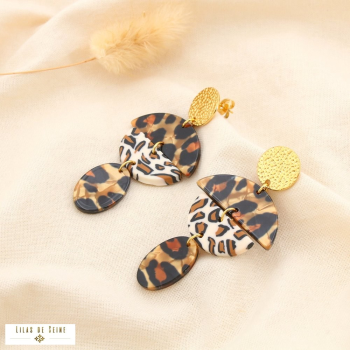 Boucles d’oreilles acier inoxydable résine léopard 0325563 taupe