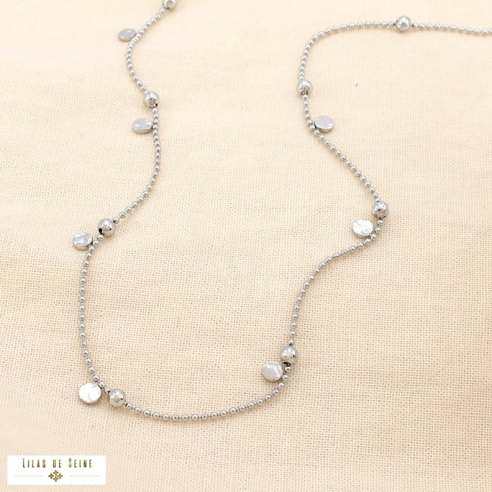 Collier acier inoxydable martelé bille pampille 0125565 argenté
