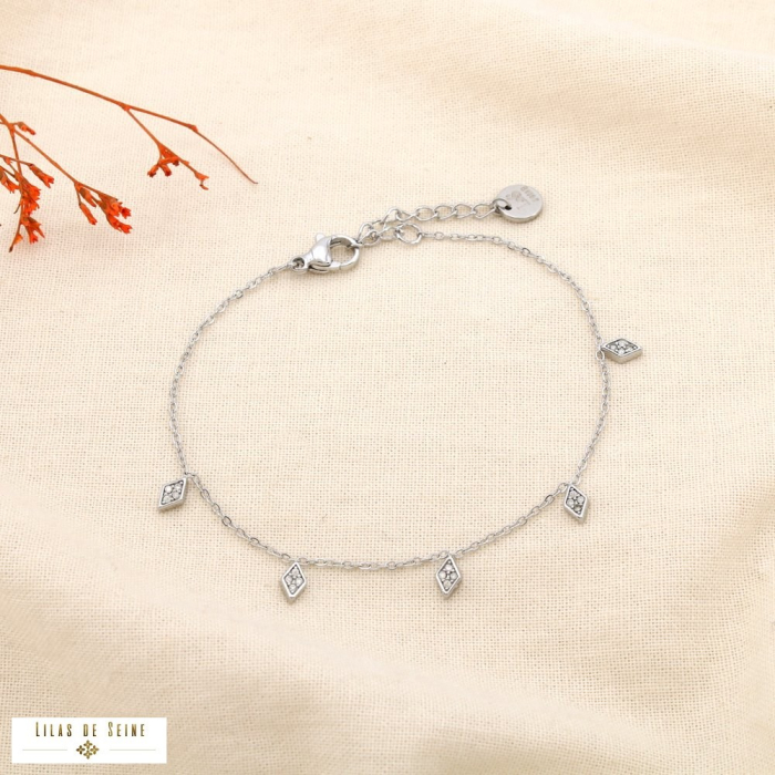 Bracelet acier inoxydable strass losange minimaliste 0225544 argenté