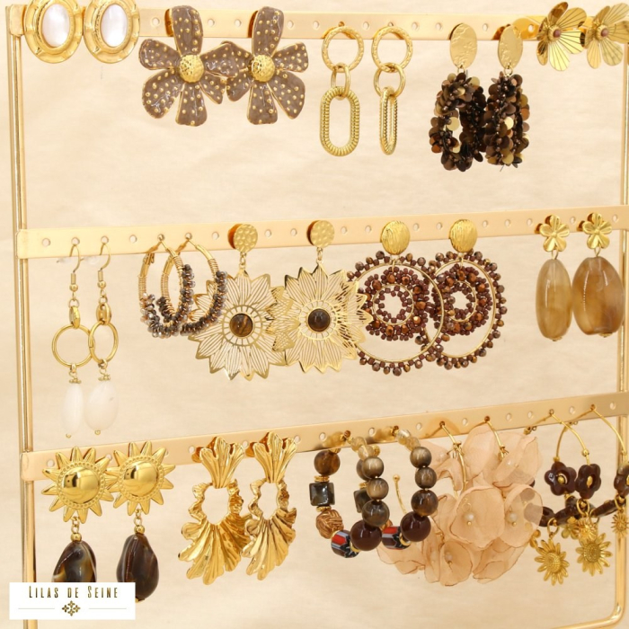 Ensemble 15 boucles d'oreilles acier floral brun 0325582 marron