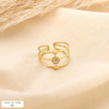 Bague acier inoxydable strass multi-rangs martelé 0425527 doré