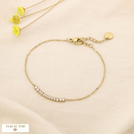 Bracelet acier inoxydable strass barre minimaliste 0225549 doré