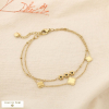 Bracelet acier inoxydable double chaîne trèfle fleur 0225573 doré