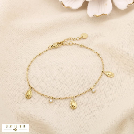 Bracelet acier inoxydable strass pampille goutte 0225576 doré