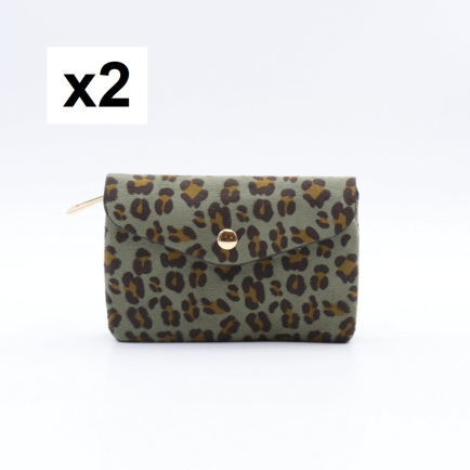 2 Pochettes motif léopard Flora&Co polyester velours 0925537 vert kaki