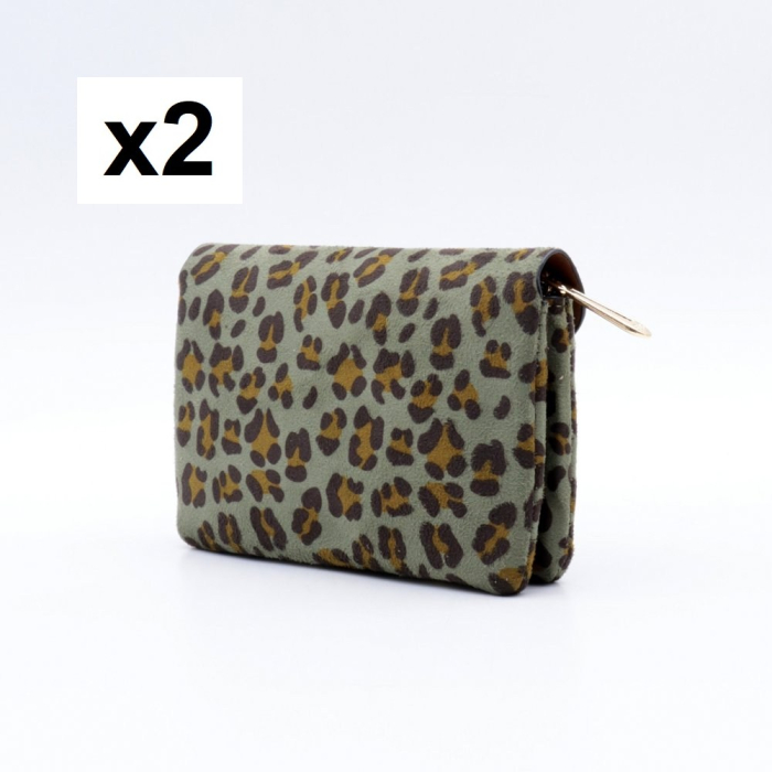 2 Pochettes motif léopard Flora&Co polyester velours 0925537 vert kaki