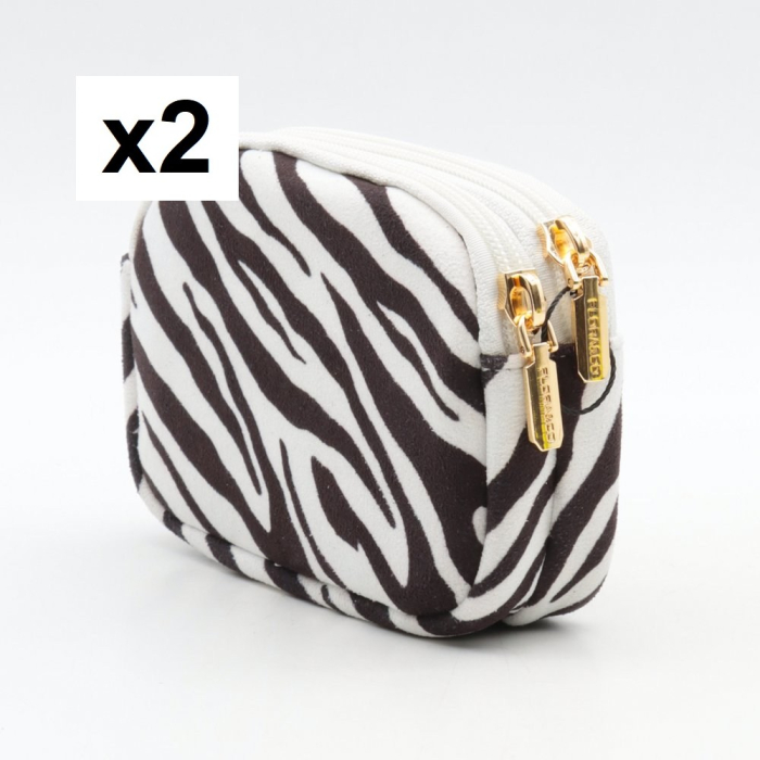 2 Pochettes motif zèbre Flora&Co polyester velours 0925536 blanc