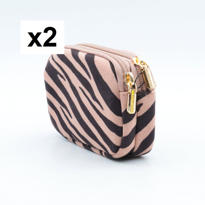 2 Pochettes motif zèbre Flora&Co polyester velours 0925536 vieux rose