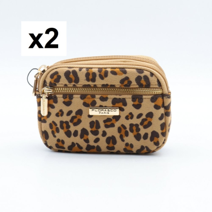 2 Pochettes motif léopard Flora&Co polyester velours 0925535 naturel/beige