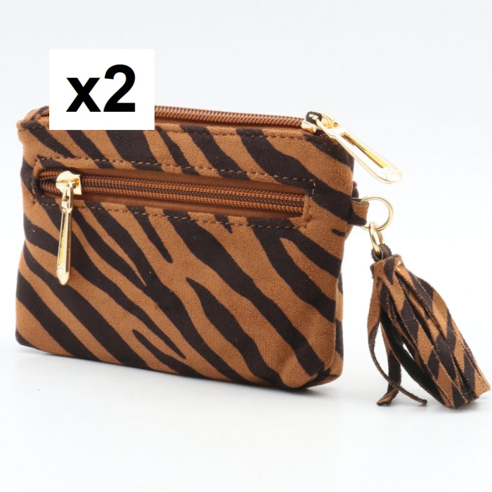 2 Pochettes zèbre pompon Flora&Co polyester velours 0925534 bronze