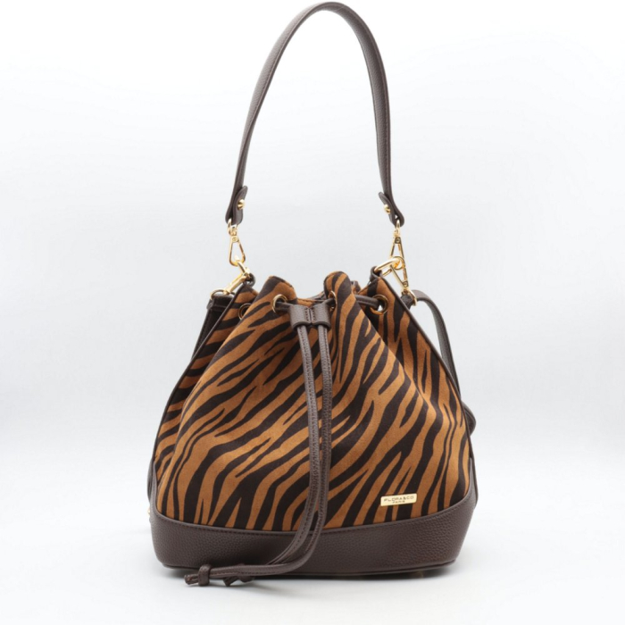Sac à main seau motif zèbre Flora&Co polyester velours 0925528 bronze