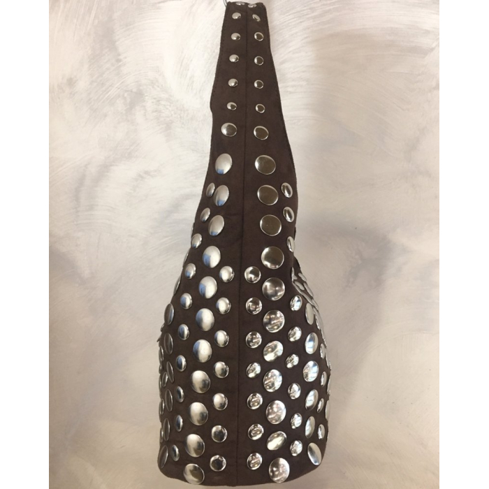 Sac à main seau effet daim clouté polyester 0925030 marron foncé