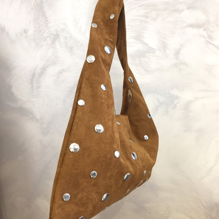 Sac à main cabas effet daim clouté polyester 0925029 cognac