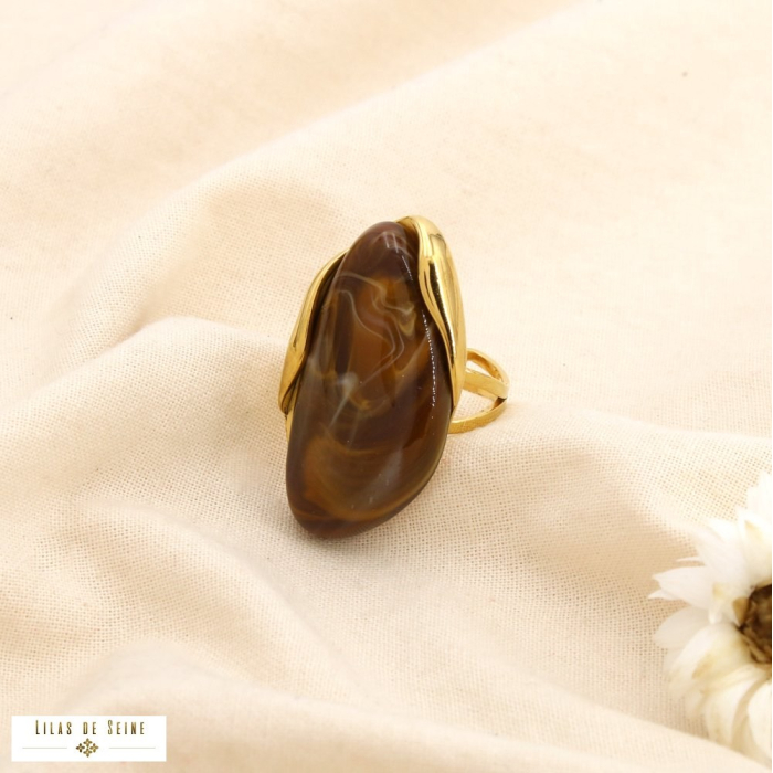 Bague ajustable acier résine marbré effet pierre 0425514 taupe